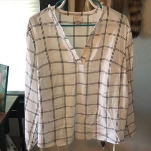 Grey and white square stripe blouse